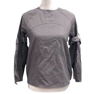 The Line In Between Bell Sleeve Top Gray White Cotton XS Belted Casual Punk